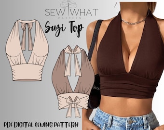 Neckholder Crop Top Schnittmuster | Frauen Schnittmuster Crop Top Schnittmuster einfaches Schnittmuster