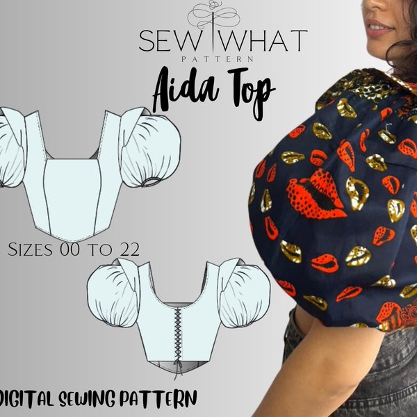 Aida puff sleeveTop Pattern|PDF sewing pattern |puff sleeve pattern|women sewing pattern|digital sewing pattern 13 sizes 00 to 22 US sizes