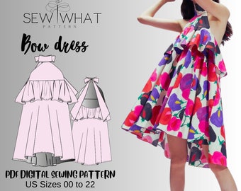 Bow dress pattern|women dress pattern|dress sewing pattern| ruffle dress pattern |Flairy dress pattern 13 sizes 00 to 22 US sizes