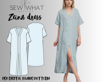 Zeina Linen summer dress pattern|women linen dress sewing pattern|PDF sewing pattern|15sizes|bali dress pattern|boho caftan dress pattern