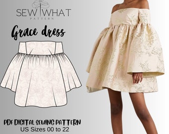 Grace dress- puff sleeve dress pattern |women dress sewing pattern|PDF sewing pattern 13 sizes|puffy sleeve dress pattern