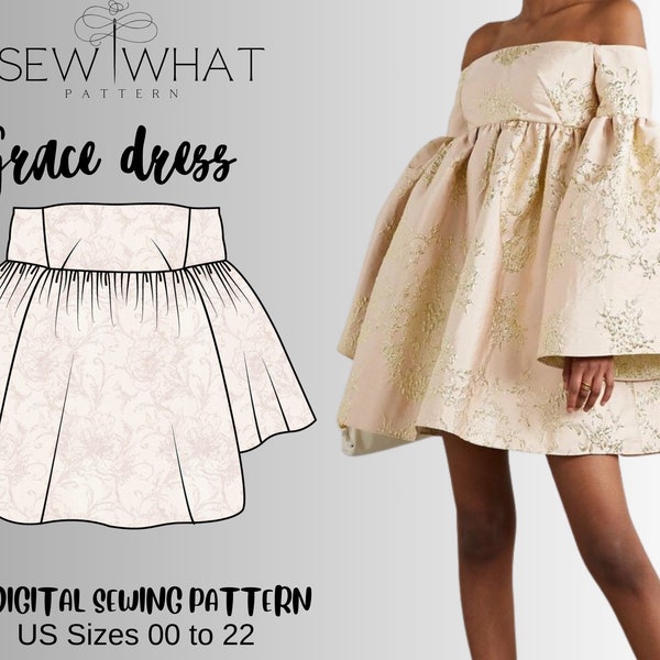 Grace dress- puff sleeve dress pattern |women dress sewing pattern|PDF sewing pattern 13 sizes|puffy sleeve dress pattern