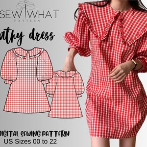 Kathy dress pattern|collar dress pattern| mini dress pattern| PDF sewing pattern|women dress sewing pattern|13 sizes