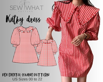 Kathy dress pattern|collar dress pattern| mini dress pattern| PDF sewing pattern|women dress sewing pattern|13 sizes