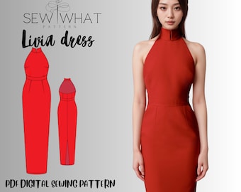 Livia dress pattern|women dress pattern|PDF sewing pattern|digital sewing pattern|15 sizes|sexy classy dress pattern|Back slit dress pattern