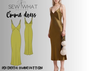 Emma dress pattern|Women dress sewing pattern|silky dress pattern|Vneck dress pattern|wedding guest sewing pattern|PDF sewing pattern