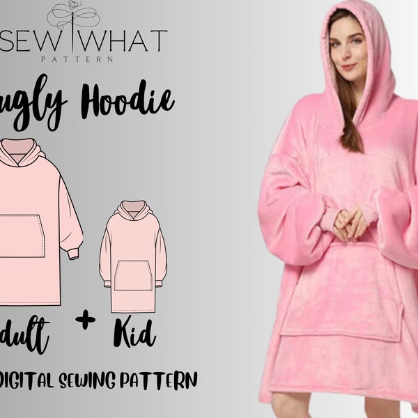 Decke Hoodie Schnittmuster|Snugly christmas Hoodie Erwachsene+Kid|PDF Schnittmuster|Erwachsenen größe und Kindergröße|Oversize Hoodie|Kind+Erwachsener Fleece-Hoodie