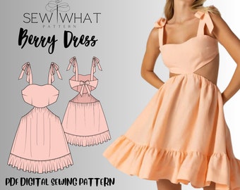 Berry dress pattern|dress pattern|women dress pattern|PDF sewing pattern|backless dress pattern|Flairy dress pattern digital sewing pattern