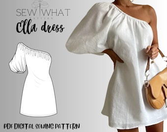 Ella dress pattern|one shoulder dress pattern| puffy sleeve pattern|women dress pattern|summer dress sewing pattern|easy women dress pattern