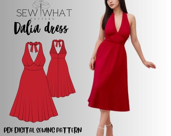 Dalia dress pattern|Women dress sewing pattern|flirty dress pattern|halter dress sewing pattern|pdf sewing pattern|Marlyn dress pattern