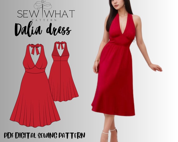 Dalia dress pattern|Women dress sewing pattern|flirty dress pattern|halter dress sewing pattern|pdf sewing pattern|Marlyn dress pattern