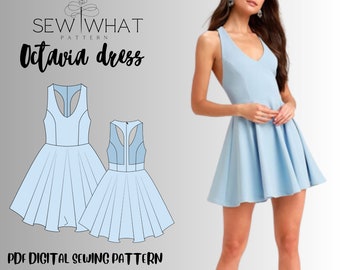 Octavia dress pattern|Women dress sewing pattern| women sewing pattern back cutout dress, skater dress pattern