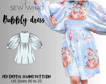 Bubbly Dress pattern|puffy sleeve sewing pattern dress|women dress pattern|13 sizes 00to22 USsizes|PDF sewing pattern|birthday dress pattern