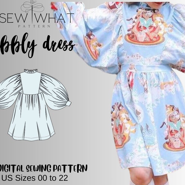Bubbly Dress pattern|puffy sleeve sewing pattern dress|women dress pattern|13 sizes 00to22 USsizes|PDF sewing pattern|birthday dress pattern