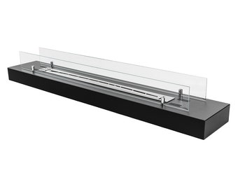 Caminetto a Bio Etanolo da posizionare su un tavolo, su un mobile, in terrazza o in giardino. Biocamino 1200 mm con vetro.