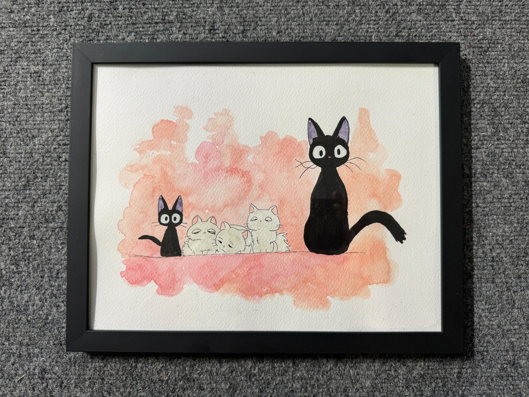 Kiki's Delivery Service Studio Ghibli Watercolor Painting Jiji and Lily