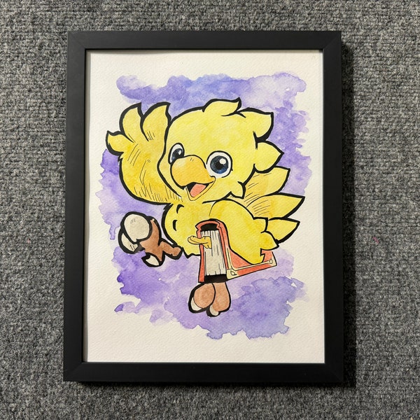 Final Fantasy Chocobo Mystery Dungeon Watercolor Painting - Chocobo - Gift or Decor for FF Fans - Ask About Commissions & Custom Art