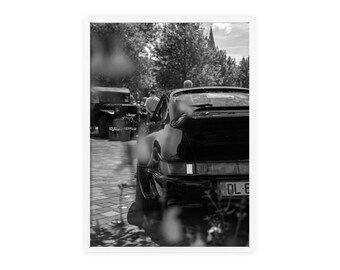 Poster Porsche vintage con cornice in legno