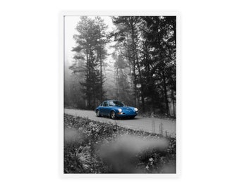 Vintage Porsche Poster with Wooden Frame