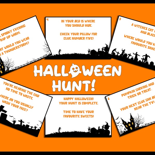 HALLOWEEN Hunt - Kids indoor spooky scavenger hunt activity - find the 8 unique clues for trick or treat treasure hunt rewards!