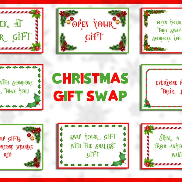 CHRISTMAS Gift Swap Game - 24 cards for kids, adults & group exchange activity - Swap and open festive holiday pass the present party game!