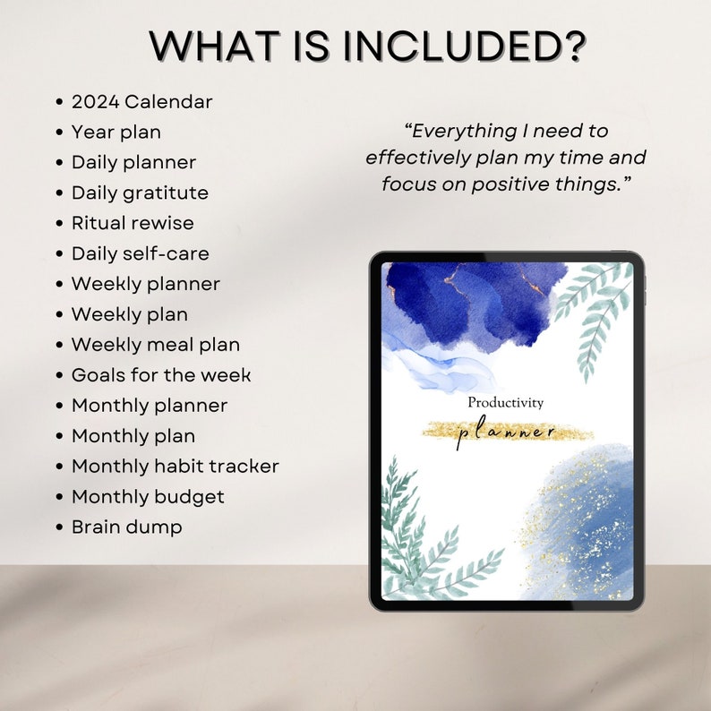 Productivity Planner Bundle Printable 2024 Calendar, Undated Daily