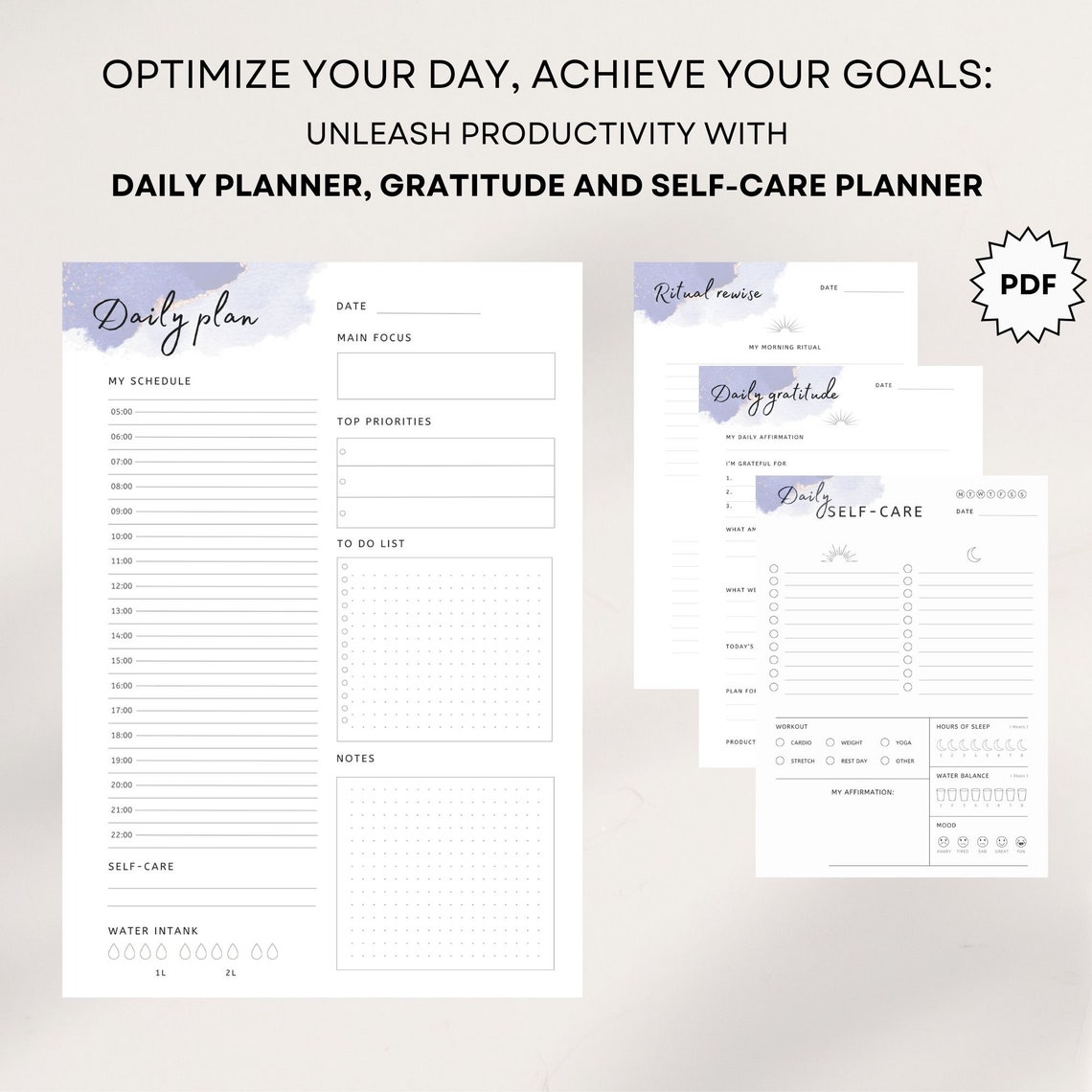 Productivity Planner Bundle Printable 2024 Calendar, Undated Daily