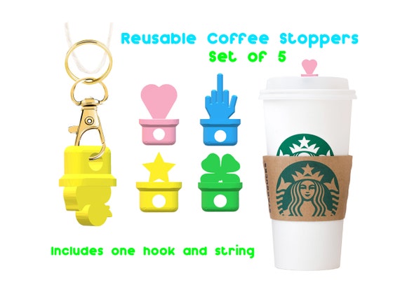 Best Sellers Starbucks Reusable Coffee STOPPER Set of 5 Hang on Rear View  Mirror Heart, Duck and More seals Into Cup Lid Avoid Spills 