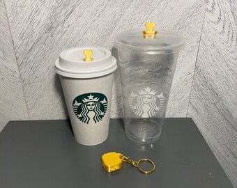 Starbucks Reusable Gold Coffee Stopper Case with Heart Coffee Stopper!  LIMITED AMOUNT - Seals into cup lid - Avoid Spills