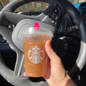 Cold Brew Starbucks Reusable Coffee STOPPER Heart - Hang on Rear View Mirror - String Included - Fall -Seals into cup lid - Avoid spills
