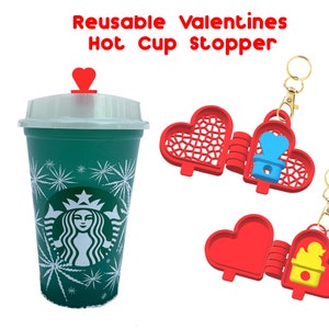 Reusable Hot Cup Coffee Stopper Heart Case with Coffee Stopper! Mix and Match - Seals into cup lid -Avoid spills -Valentines Gift!