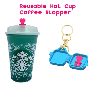 Reusable Hot Cup Coffee Stopper Case with Coffee Stopper! Mix and Match - Seals into cup lid - Avoid spills- Starbucks Cup Compatible