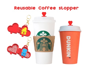 Starbucks Reusable Coffee Stopper Heart Case with Coffee Stopper! Mix and Match - Seals into cup lid - Avoid spills