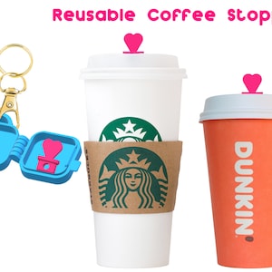 Reusable Coffee Stopper Case with Coffee Stopper! Compatible with Starbucks Cups -Mix and Match - Seals into cup lid - Avoid spills