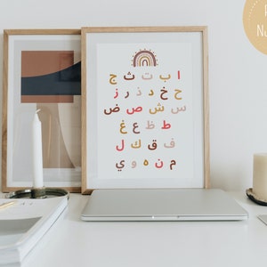 Arabisches Alphabet, Alphabet-Poster, arabisches Poster, lila, Eid, islamisches Kinderzimmer
