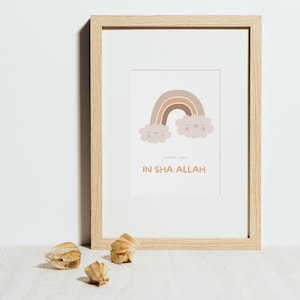 Cartel de la nube inshaallah, arte islámico, cartel islámico para niños, niños Eid, regalo de nacimiento, arte de la pared islámica, guardería islámica