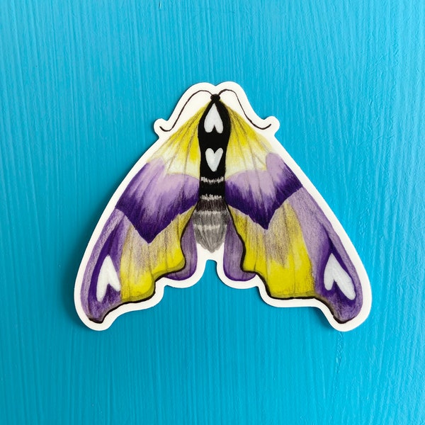 Non Binary Love Moth Sticker LGBTQ Tiny Sticker Pack Queer Love Bug Birthday Gift Subtle Non Binary Pride Flag Sticker Queer Coming Out Gift