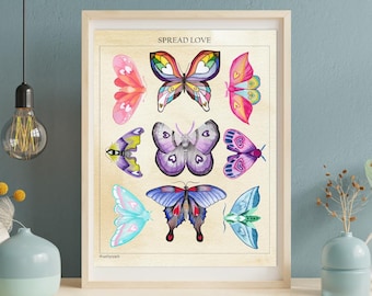 LGBTQIA+ Pride Art Wall Decor Home Office Pride Display Queer Art Coming Out Gift Idea Gay Pride Decoration Wall Print Butterfly Design Love
