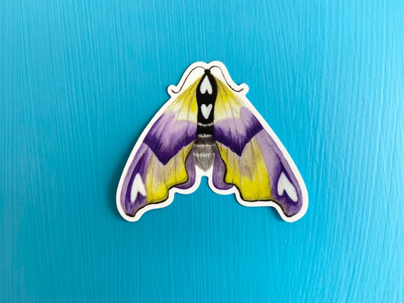 Non Binary Love Moth Sticker LGBTQ Tiny Sticker Pack Queer Love Bug Birthday Gift Subtle Non Binary Pride Flag Sticker Queer Coming Out Gift
