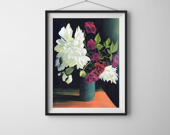 Floral Gouache Art Print: Peonies & Roses Still Life