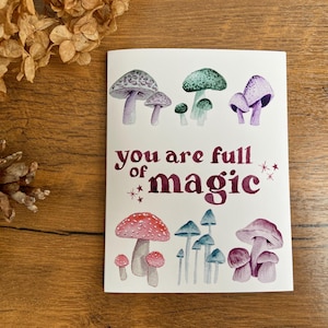Magic Mushroom Notecard Blank Inside Handmade All Occasion Greeting Card Pack of Note Cards Autumn Watercolor Art Gift for Friend Under 20