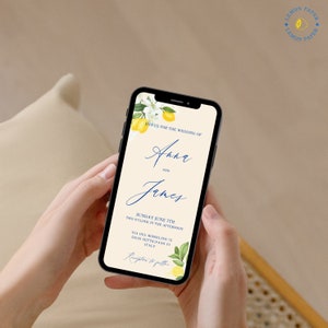 Lemon Digital Wedding Invitation and Details Card Editable Template | Italian-style, Amalfi Wedding Invitation | Instant Download