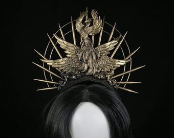 Gothic crown, Black Halo crown, headband, Black, Gold, or Silver Handmade Headpiece for Fantasy Ball, wedding, Black Evil queen crown, Goth