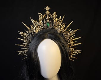 Gothic crown, Black Halo crown, headband, Black, Gold, or Silver Handmade Headpiece for Fantasy Ball, wedding, Black Evil queen crown, Goth