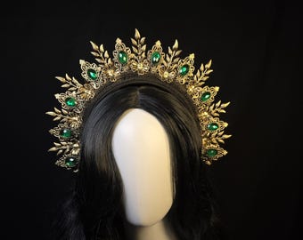 Gothic crown, Black Halo crown, headband, Black, Gold, or Silver Handmade Headpiece for Fantasy Ball, wedding, Black Evil queen crown, Goth