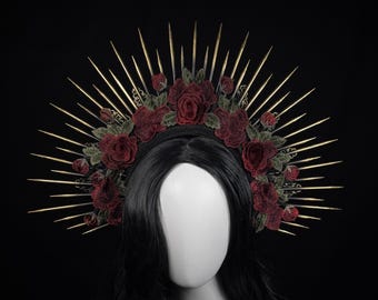 Gothic crown, Black Halo crown, headband, Black, Gold, or Silver Handmade Headpiece for Fantasy Ball, wedding, Black Evil queen crown, Goth