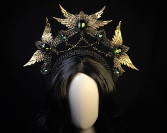 Gothic crown, Black Halo crown, headband, Black, Gold, or Silver Handmade Headpiece for Fantasy Ball, wedding, Black Evil queen crown, Goth