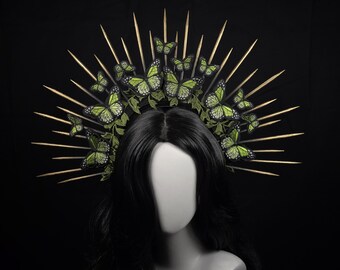 Gothic crown, Black Halo crown, headband, Black, Gold, or Silver Handmade Headpiece for Fantasy Ball, wedding, Black Evil queen crown, Goth