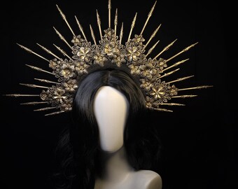 Gothic crown, Black Halo crown, headband, Black, Gold, or Silver Handmade Headpiece for Fantasy Ball, wedding, Black Evil queen crown, Goth