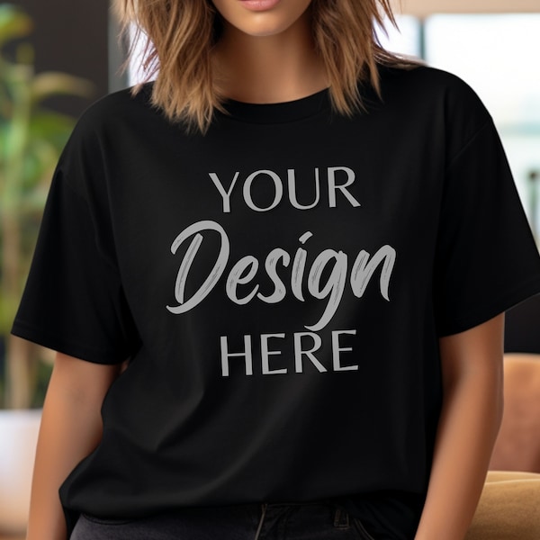 Bella Canvas 3001 Black Mockup, Bella Canvas Mockup, Black T-Shirt Mockup, Female Model Mockup, Woman 3001 T-shirt Mockup, Lifestyle Mockup